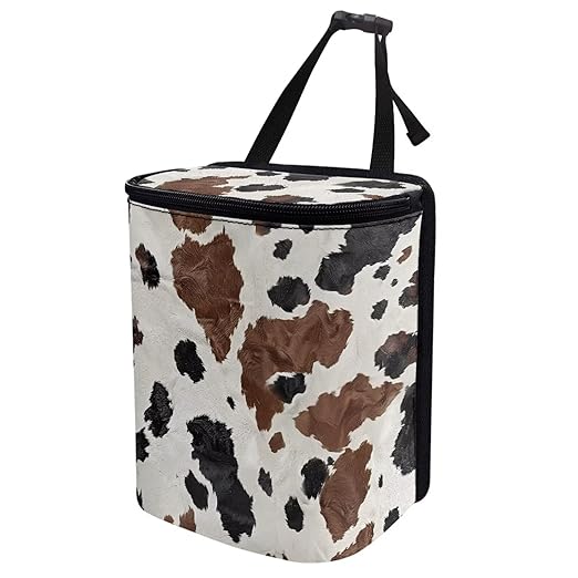Brown Cowhide Car Trash Can with Lid, Cute Leakproof Car Trash Garbage Bag Hanging Vehicle Trash Bin Small Portable Automotive Garbage Cans Organizer for Back/Front Seat/Console