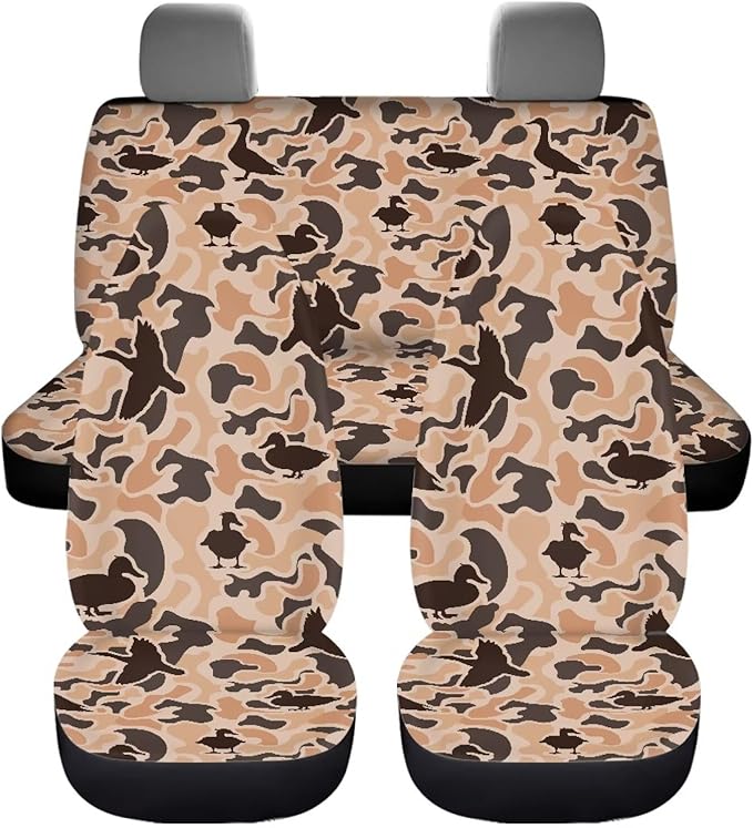 KEIAHUAN Car Seat Covers for Front and Rear Seat Duck Camo Hunting Auto Interior Decoration Accessories for Sedan, Truck, SUV, Van, 4 Piece