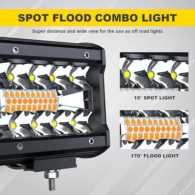 LED Light Bar 4PCS 4'' Inch White/Amber Yellow LED Pods Equivalent to 240-Watt Strobe Light Driving Fog Lights Triple Row Off Road Lights with Six Modes for SUV ATV UTV Trucks Pickup Lamp
