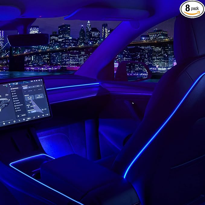 Nestour Interior Car Neon Light Fit for Tesla Model 3 Y 2021 2022 2023 (Center Console+Dashboard+Seat+4 Foot Lights) with Matching Armrest Organizer, Tesla Ambient Lights, APP-Controlled RGB LED