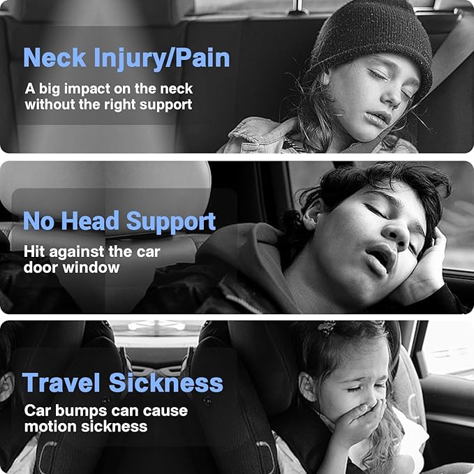 Car Headrest Pillow, 4-Way Adjustable Car Headrest,Thickened Memory Foam Road Pal Headrest, Neck Support Pillow, U- Shaped Design, Travel Car Sleeping,Suitable for Kids and Adults