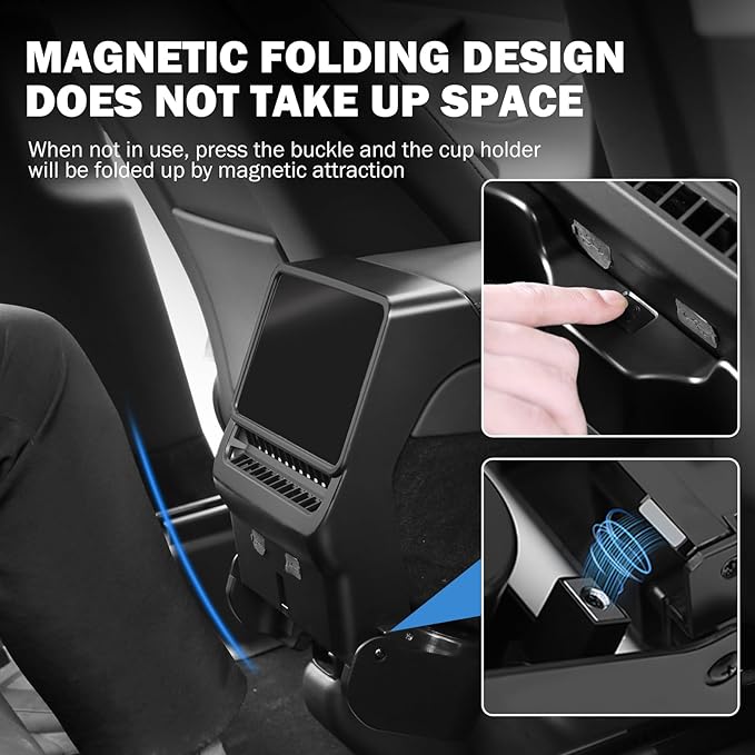 Rear Cup Holder for Tesla Model Y Juniper 2026/ Model 3 Highland 2025 2026, Rear Center Console Cup Drink Holder, No Drilling, Anti-Slip & Secure Fit Accessories for Model Y Juniper Back Seat
