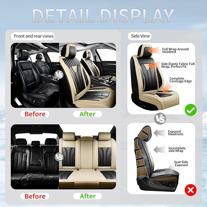 Fit Tucson Car Seat Covers Compatible with Hyundai Tucson 2010-2026, Premium Leather Breathable,Wear Resistant, Airbag Compatible, All-Weather Protection & Full Coverage, Full Set Beige&Black