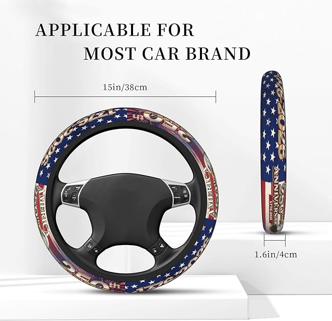 Anniversary American Flag Steering Wheel Cover Anniversary American USA Flag Steering Wheel Cover Car Men Breathable Universal for 14-15 Inch Anti-Slip 2 Pieces Car Coasters