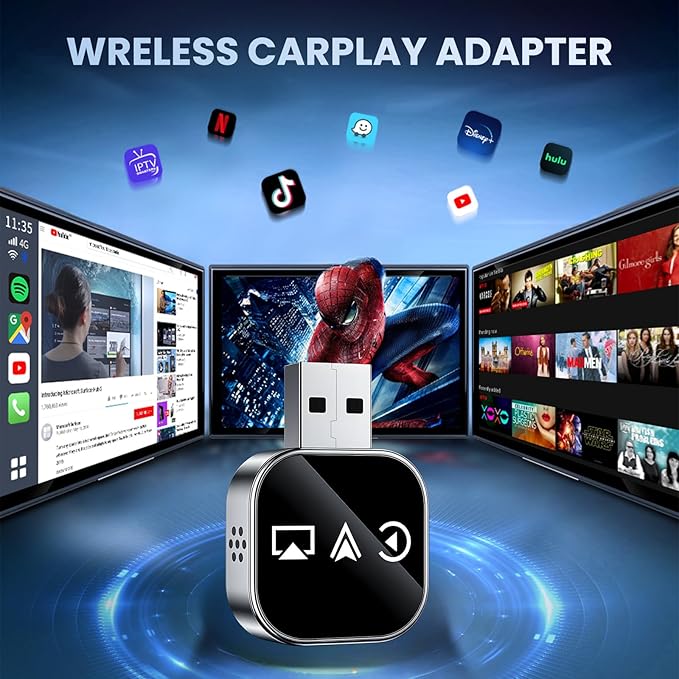 Wireless Carplay Mirror Link Adapter for Apple 3 in 1 Bluetooth Mirroring iOS Phone to Car Screen Adapter 2026 Wired to Wireless Portable USB Car Play Screen Connector for iPhone to Watch Movies
