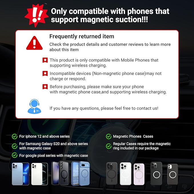 This Hill for 15W Magnetic Car Mount Charger, Aluminum Alloy Material can be Folded Repeatedly, Magnetic Wireless Fast Charging for Car Dashboard/Windshield, Suitable for iPhone 17 16 15 14 13 Series