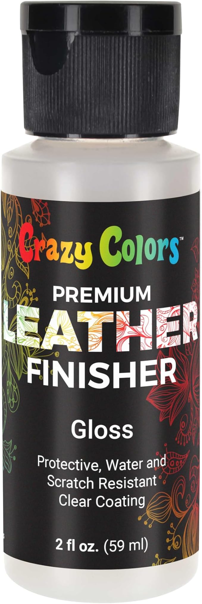 Crazy Colors Premium Gloss Acrylic Leather and Shoe Paint Finisher, 2 oz Bottle - Clearcoat Sealant Protection - Durable Scratch, Crack, Peel, and Fade Resistant Finish - Artwork Jackets, Bags, Purses
