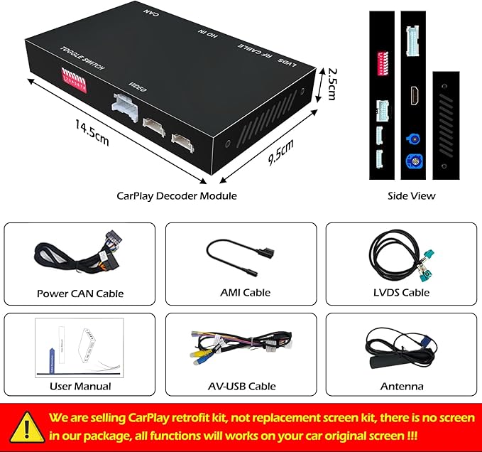 Wireless CarPlay + Android Auto + Mirroring Retrofit Decoder Box Kit, USB Stick Playback, Compatible with Audi A6 A7 C7 from 2016-2018 with MIB Version