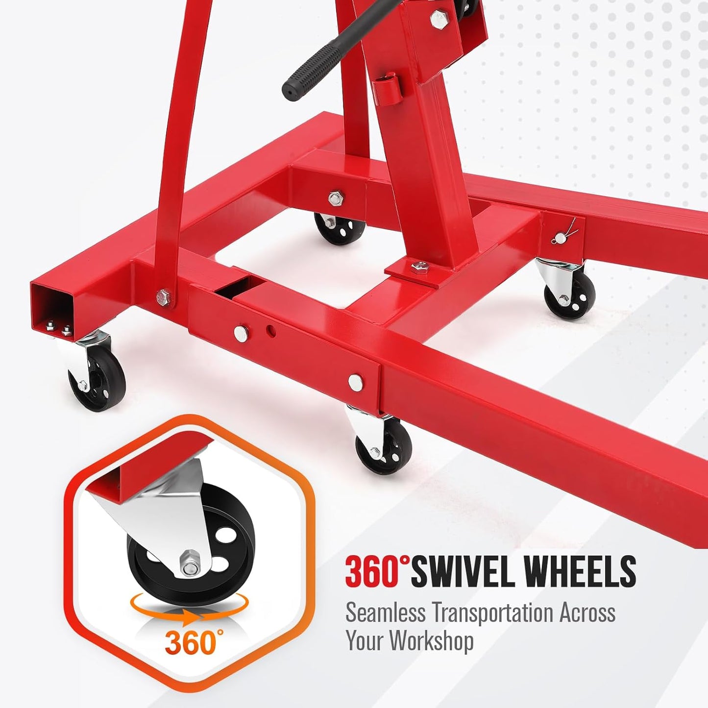 2 Ton Hydraulic Engine Hoist with Lever Stabilizer, Cherry Picker Engine Hoist, 4400LBS Heavy Duty Garage Crane with 6 Swivel Casters & Adjustable Telescopic Boom, for Auto Repair & Workshop (Red)
