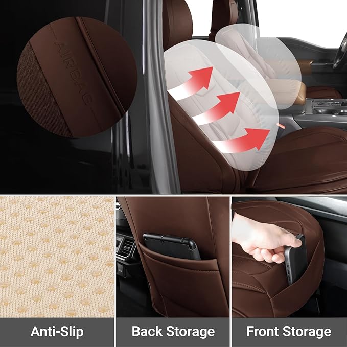 Coverland Custom Fit Car Seat Covers for SUV Compatible with [Highlander, Sequoia, Expedition, Q8, Discovery LR5] Premium Waterproof Non-Slip Interior Seat Protector [Front Dark Brown- Size Chart A19]