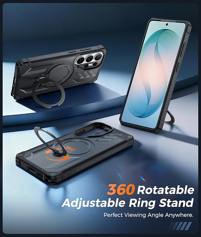 FNTCASE for Samsung Galaxy S26-Ultra Case: [360 Spin Magnetic Ring Kickstand] [Compatible for MagSafe] [Screen Protector] Heavy Duty Military Grade Protection Protective Stand Phone Case Translucent