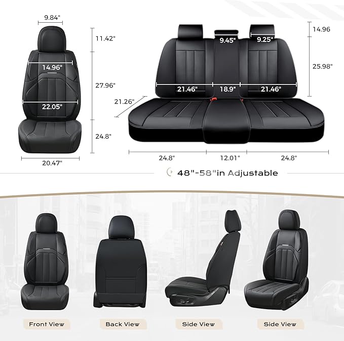 Coverado Car Seat Cover, Cover for Cars Front Seat, Premium Leather, Universal Fit Waterproof Seat Protectors, Car Seat Cushion Non-Slip for Most Cars-Black
