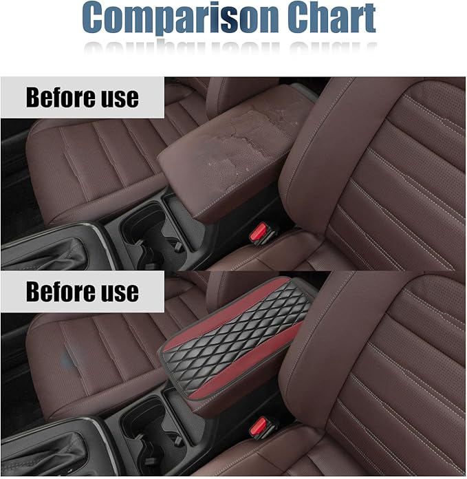 Car Center Console Cover, Universal Leather Waterproof Armrest Seat Box Cover Protector, Comfortable Car Decor Accessories Fit for Most Cars, Vehicles, SUVs-Wine Red
