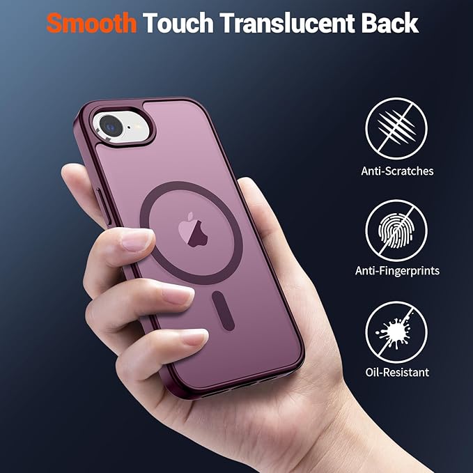 SUPFINE Magnetic for iPhone 17e Case/iPhone 16e Case (Compatible with MagSafe)(Military Grade Drop Protection) Slim Translucent Matte Shockproof with Anti-Fingerprint Phone Case,Wine Red