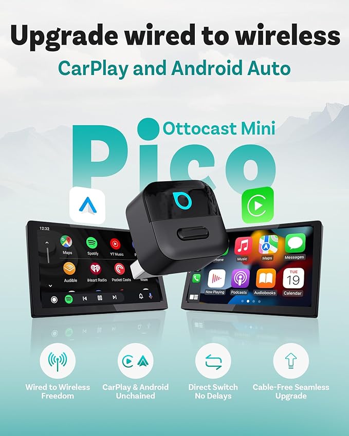 OTTOCAST Mini Pico 2026 Wireless CarPlay Adapter for iPhone & Android – Plug and Play Android Auto Adapter, Fast Connection, Small & Space-Saving