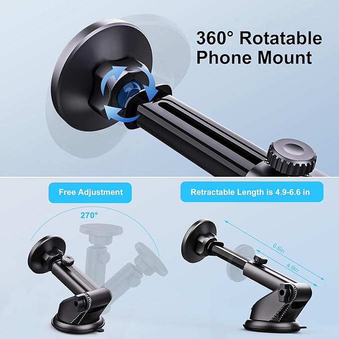 PTz Words for MagSafe Windshield Mount - Magnetic Phone Holder for Car, Suction Cup, High Heat Resistant, Super Strong Magnets, Compatible with iPhone, Galaxy & Other Smartphones