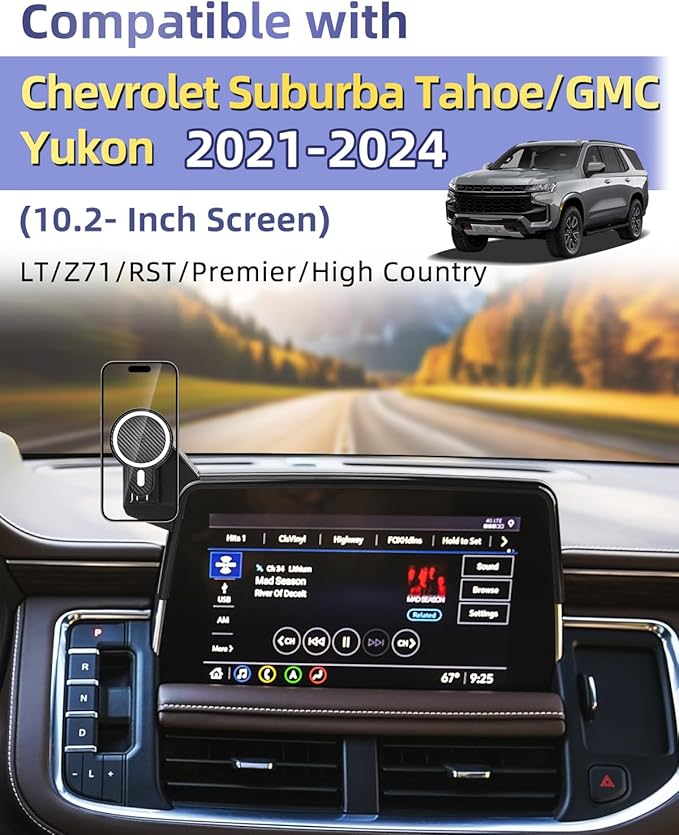 PZK Car Phone Mount for 2021-2024 Chevy Chevrolet Tahoe/Suburban/GMC Yukon/GMC Yuhon XL LT/Z71/RST/High Country Accessories 10.2-inch Screen Magnetic 15W Fast Wireless Charger Car Phone Holder