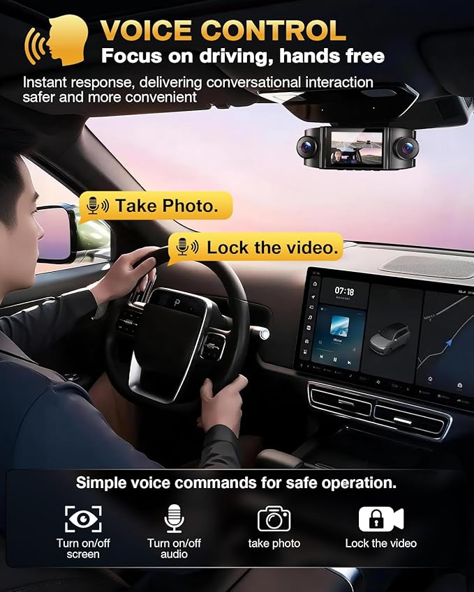 4 Channel 360° Dash Cam Front Rear and Left Right Inside, 4K+1080P*3 Dash Camera for Cars with Free 128GB SD Card, 5.8GHz WiFi-30MB/s, 24H Parking Mode, G-Sensor, GPS, Night Vision, Voice Control