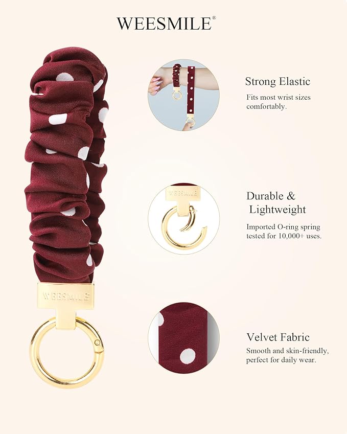 WEESMILE Keychain Wristlet, Stretchy Key Chain for Car Keys with D ring, Cute Scrunchie Wrist Bracelet for Women Men