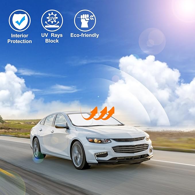 Windshield Sun Shade Custom Fit for 2016-2024 2025 Chevrolet/Chevy Malibu Accessories Foldable Sunshade Sun Blocker Protect Car from Sun Rays & Heat Damage Keep Car Cooler