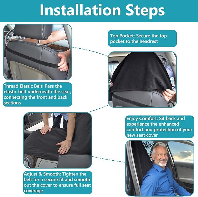 Car Seat Covers Universal Car Protective Front Seat Covers Washable Non-Slip Seat Protectors for Gym Workouts,Waterproof and Sweatproof Towel Seat Covers for Cars,Trucks, Jeeps (Black)