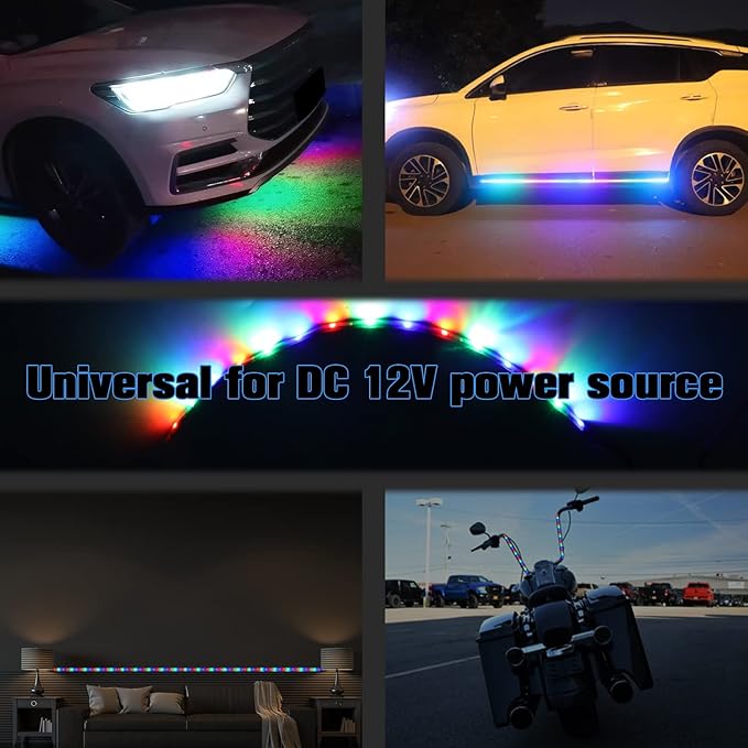 RGB LED Strip Lights for Car BaishenglinMotor 12-Pack DC12V Waterproof 30CM/11.8"/1FT 5050 15-SMD LED Strip Underbody Light for Car Motorcycles Golf Cart Decoration Led Interior Exterior Strip Lights