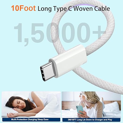 10FT iPhone 16 15 Charger Fast Charging,2Pack 20W Type C Chargers USB C Block 10Foot USB C to USB C Woven Cable, Apple i Phone 16 Charger for iPhone 16/16 Plus/16 Pro/16 Pro Max/iPhone 15 Pro Max/iPad