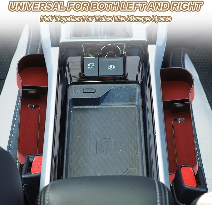 HARFINGTON Car Seat Gap Filler Organizer 10.6 x 7.1 x 2.8 Inch ABS+Leather Universal Car Organizer Storage Box Between Seat and Console (Right) with Cup Holders for Phone Keys, Beige