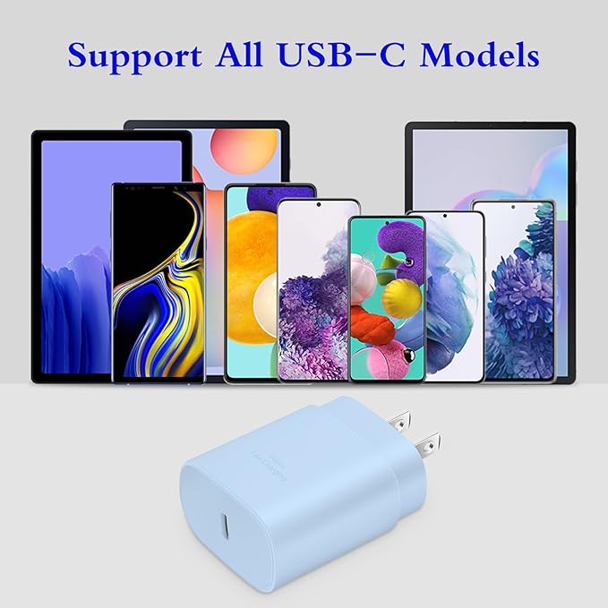 Type C Charger, 2-Pack 25W Type C Fast Charging Block with 6ft USB C Charger Cable Compatible with Galaxy S23 Ultra/S23+/S22/S21/S20/Phone 16/16 Plus/16 Pro Max/15/15 Pro Max/15 Plus-Blue