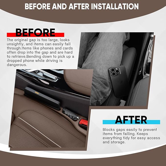 2PCS Car Seat Gap Filler Organizer, Upgrade Car Gap Filler with Fill and Storage Function for Storing Phones Keys Cards, Universal No Drop Seat Guard for Cars (Brown)
