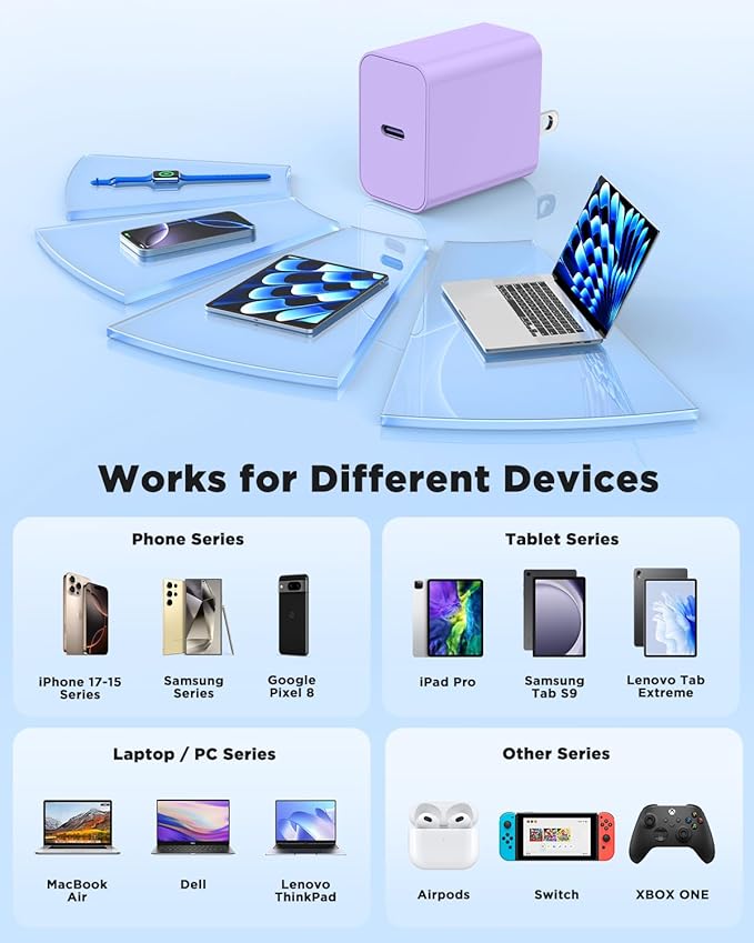 45W iPhone 17 16 15 Pro Max Charger Fast Charging 6FT/10 FT/10FT, Super Fast USB C Charger Block with Extra Long Type C Charging Cable,PD Quick Adapter 3.0 for iPhone 16 15/16e 15Pro/16 15 Plus-Purple