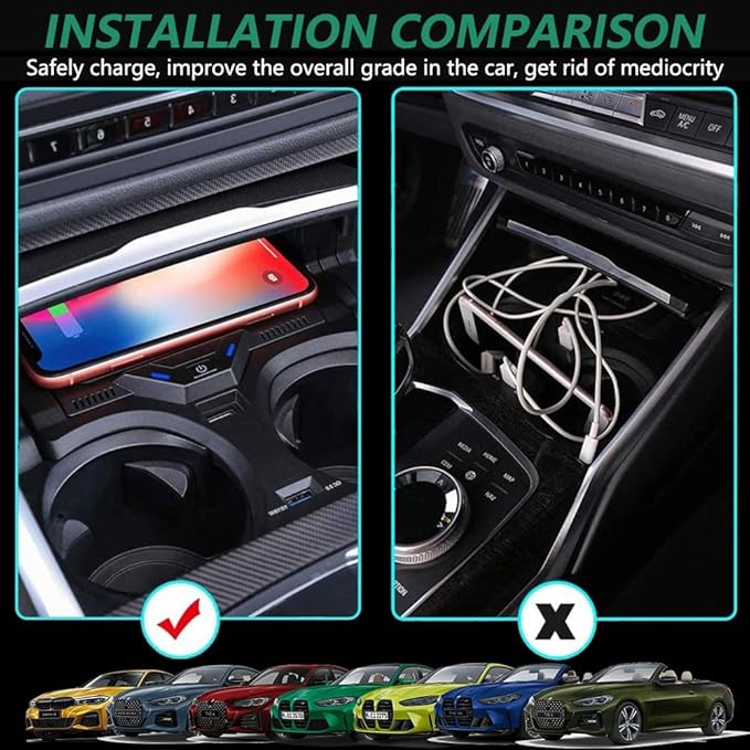 Wireless Car Charger for BMW 3 Series G20 2020 2021 2022 2023 4 Series G22 2021 2022 2023 2 Series 2022 2023, 15W Fast Phone Charging Pad for BMW 330i 330i xDrive M340i 330e Accessories