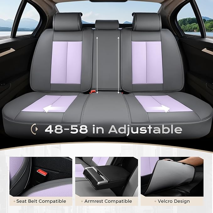 Coverado Seat Covers, Car Seat Covers Full Set, Leather Seat Covers for Cars, Car Seat Protector, Gray Car Seat Covers Front Seats and Back Seats Universal Fit for Most Cars Purple