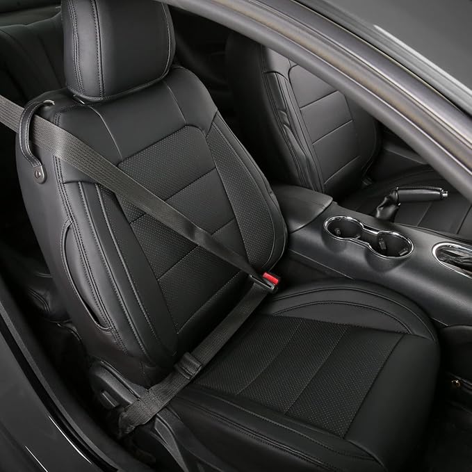 GIANT PANDA Customized Full Set Car Seat Covers Fit Ford Mustang Coupe Hardtop 2015 2016 2017 2018 2019 2020 2021 2022 2023 2024 2025 2026- (Black)