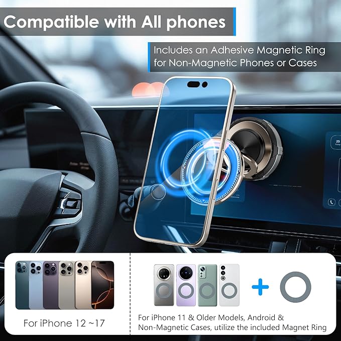 Magnetic Car Phone Holder for Mag-Safe [108+LBS Suction & 3200gf Magnetic] 360° Adjustable Ultra Suction Cup Phone Holders for Your Car/Gym/Mirror, Car Mount for iPhone & Android