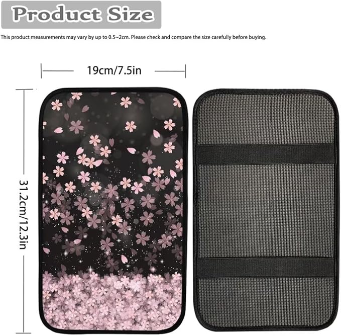 Coldinair Cherry Blossom Car Armrest Cover,Auto Center Console Pad,Soft Seat Box Cover Protector Cushion,Car Accessories Decor for Most Cars,Sedan,Truck,SUV