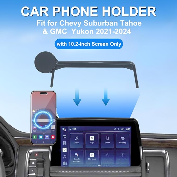 Car Phone Holder for 2021-2024 Chevy Suburban Tahoe/GMC Yukon Accessories 10.2-inch Screen Fixed Clip, Magnet Cell Phone Mount Compatible with MagSafe 360° Rotation Phone Automobile Cradles