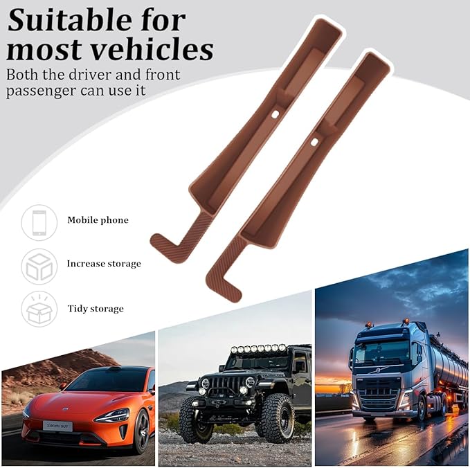 Car Seat Gap Filler, 2PCS Anti-Drop Multifunctional Vehicle Seat Side Space Organizer with 2 Storage Areas, Automotive Interior Chair Side Plug Strip, Universal for SUV Sedan Truck (Dark Brown)