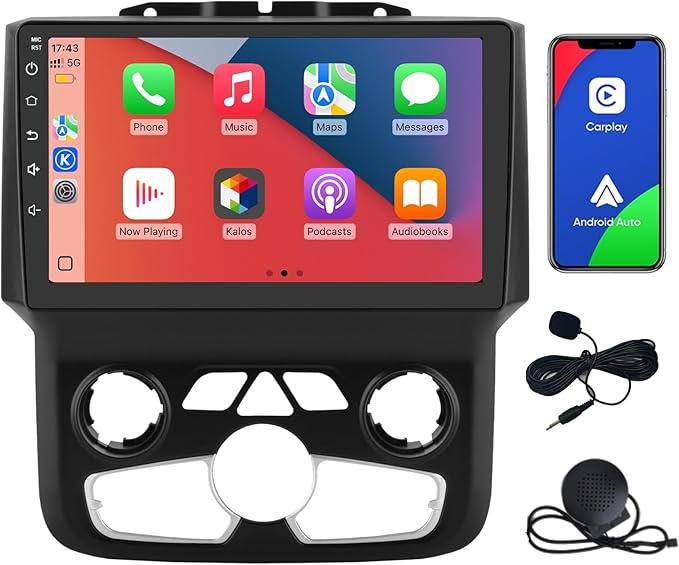 Junsun 5G WiFi Car Stereo for Dodge Ram 1500 2500 3500 2013-2019, Wireless CarPlay/Android Auto,9" HD IPS Display Support Cargo Rearview GPS DSP RDS BT AM/FM Auto AC 2GB+32GB ROM