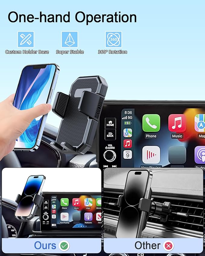 PZK Car Phone Holder for Toyota Highlander Hybrid Lmited/Platinum 2020-2024 2025 Accessories Only for 12.3-inch Screen Auto Lock Car Phone Mount Hands Free 360° Rotation (Not Fit 8-Inch L/LE/XLE)