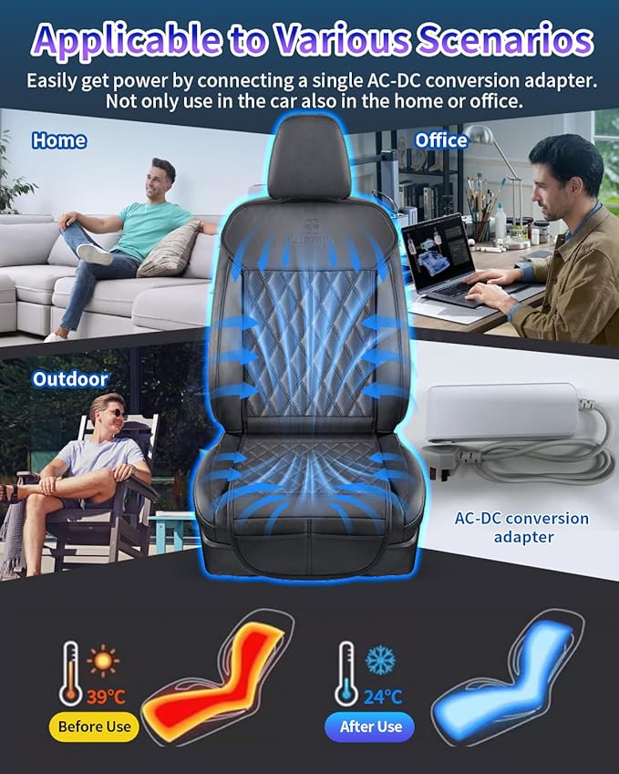 DR.HILL Air Suction Cooling Car Seat Covers, 12V 24V Ventilated Seat Cushion, 5 Adjustable Cooling Air Speeds Cooling Set Pad Universal Most Vehicle SUV Truck-Black