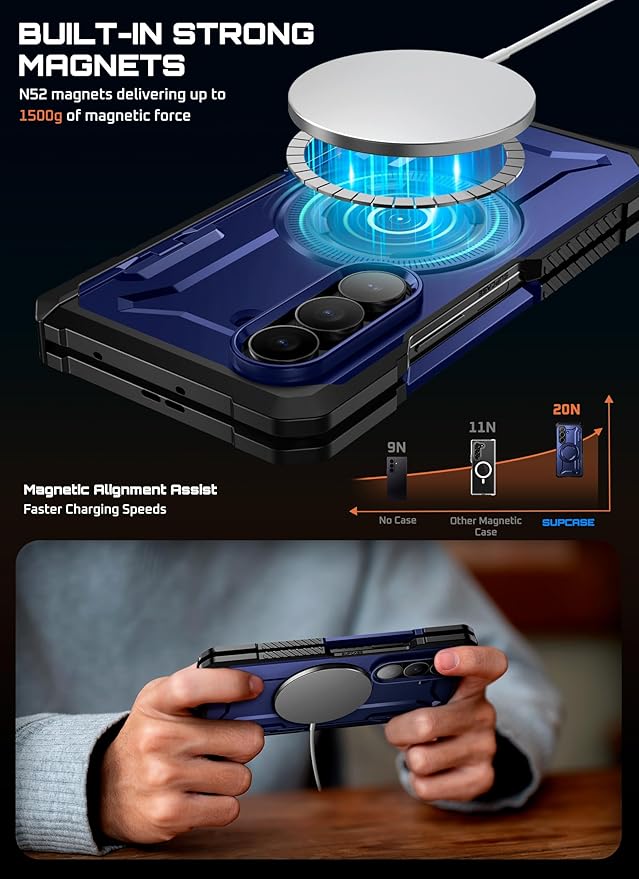 SUPCASE for Samsung Galaxy Z Fold 7 Case with Kickstand (UB Grip), [Compatible with MagSafe] [Built-in Tempered Glass Screen Protector] [Hinge Coverage] Military-Grade Protection Phone Case (Azure)
