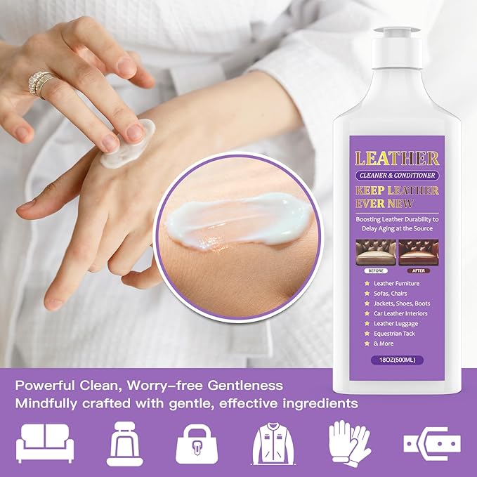Leather Cleaner & Conditioner - Cleans, Nourishes, Restores & Maintains, Crafted for All Leather Items, Including Handbags, Jackets, Boots, Furniture, Couch, Car Interiors, and Equestrian Gear & More