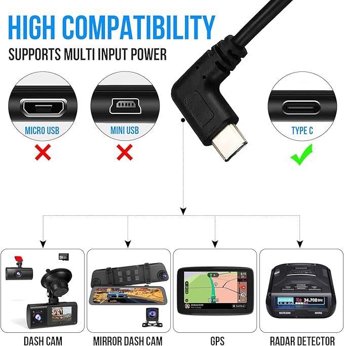 DUOYOUNG Dash Cam Hardwire Kit (12V-24V to 5V), USB C Hardwire Kit for Dash Camera with Acc Functionality, Add a Circuit Fuses, 24h Parking Monitor and Low Voltage Protection (11.5FT)