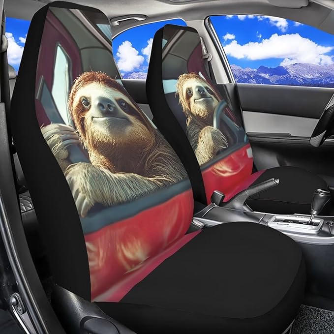 Cute Sloth Car Front Seat Cover Set Soft Decorative Driver Seat Cover Seat Cover for Full Back and Seat for SUV Vans Sedans Trucks