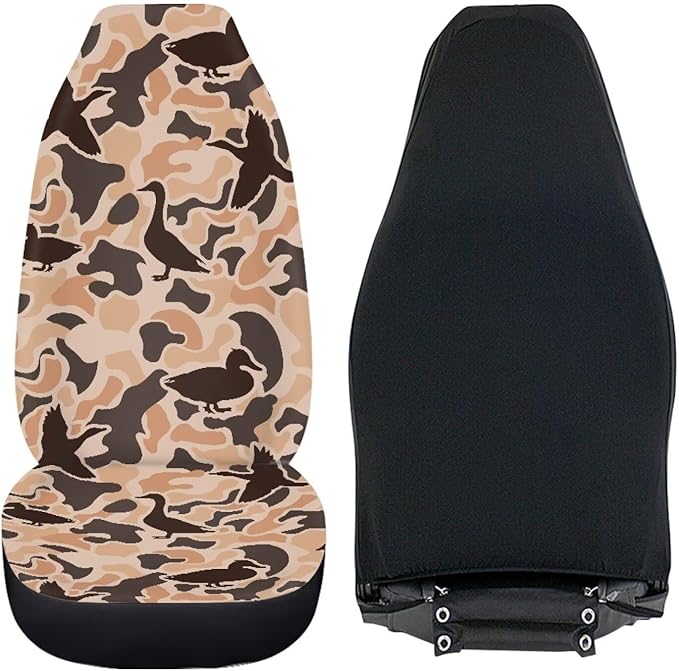 ELEQIN Car Front Seat Covers, Duck Camo Hunting 2 Pack Polyester Automotive Seat ProtectorsSoft & Breathable, Vehicle Interior Accessories for Most Cars