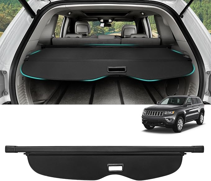 Cargo Cover for Jeep Grand Cherokee 2011-2021 Accessories Retractable Trunk Cover Security Shielding Shade Cargo Luggage Cover Trunk Privacy Protection (Carbon Fiber Texture)