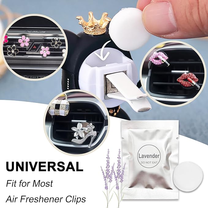 24 Pack Lavender & Rose Car Air Freshener Refills, Car Air Vent Clip Freshener Replacement Pads, Solid Fragrance Scent Refill Tablets