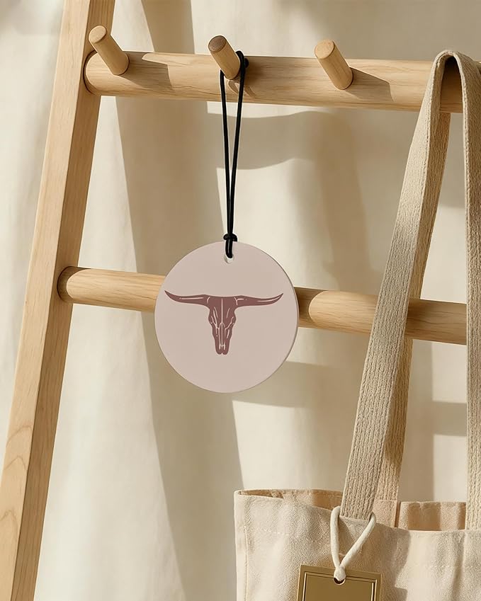 Boho Beige Western Round Car Air Freshener 4 Pcs, Cow Skull Cactus Cowgirls Boots Hanging Air Freshener for Cars Closet Drawer Books, Western Country Car Accessories Mirror Decor for Women