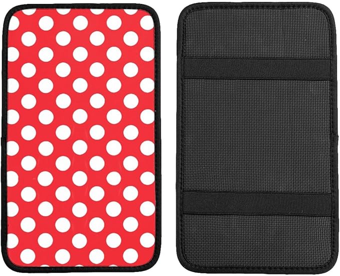 Car Armrest Cover Auto Center Console Pad Arm Rest Cushion Soft Car Accessories Universal for Most Vehicle (Red and White Polka Dot Pattern Design)